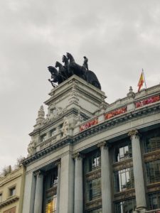 quadriga sculpture on the headquarters of the ministry of the environment and territorial planning in madrid